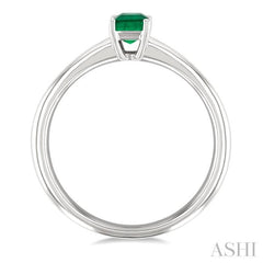 6x4 MM Octagon Shape Emerald Precious Solitaire Ring in 14K White Gold