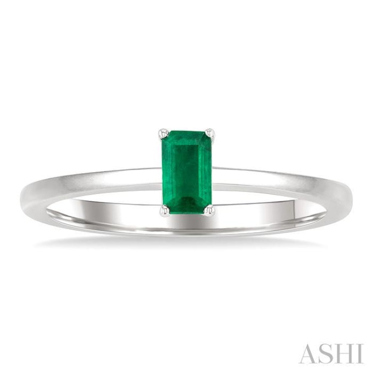 5x3 MM Octagon shape Emerald Precious Solitaire Ring in 14K White Gold