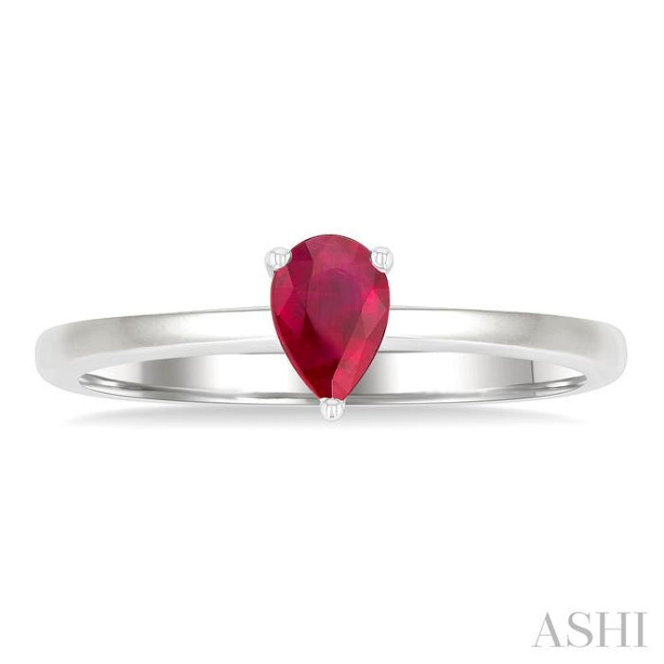 6x4 MM Pear Shape Ruby Precious Solitaire Ring in 14K White Gold