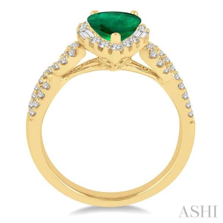 7x5 MM Pear Shape Emerald and 1/2 ctw Diamond Precious Ring in 14K Yellow Gold