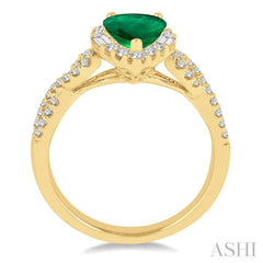 7x5 MM Pear Shape Emerald and 1/2 ctw Diamond Precious Ring in 14K Yellow Gold