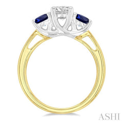 4.30 MM Round Shape Sapphire and 5/8 ctw Past, Present and Future Round Cut Diamond Precious Ring in 14K Yellow and White Gold