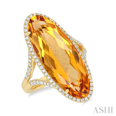 26x10 MM Oval Cut Citrine and 1/2 Ctw Round Cut Diamond Halo Semi-Precious Ring in 14K Yellow Gold