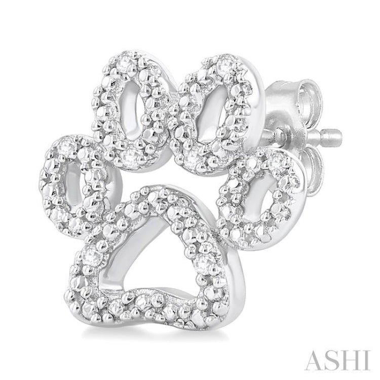 1/20 Ctw Dog Paw Round Cut Diamond Fashion Stud Earring in Sterling Silver