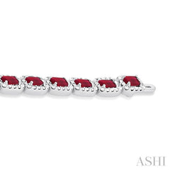 4X3 MM Emerald Cut Ruby and 2 1/5 Ctw Round Cut Diamond Halo Precious Bracelet in 14K White Gold