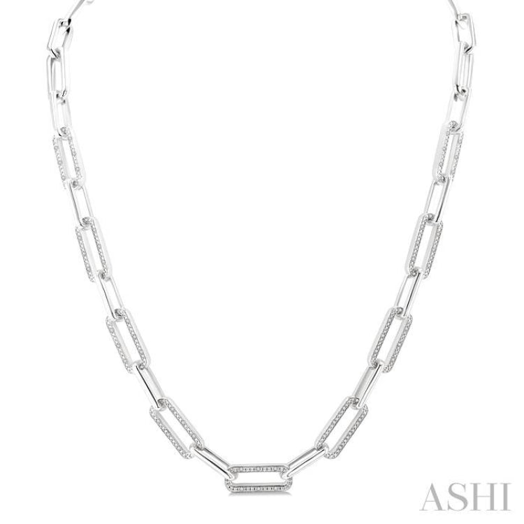 1/4 Ctw Bold Round Cut Diamond Paperclip Necklace in Sterling Silver
