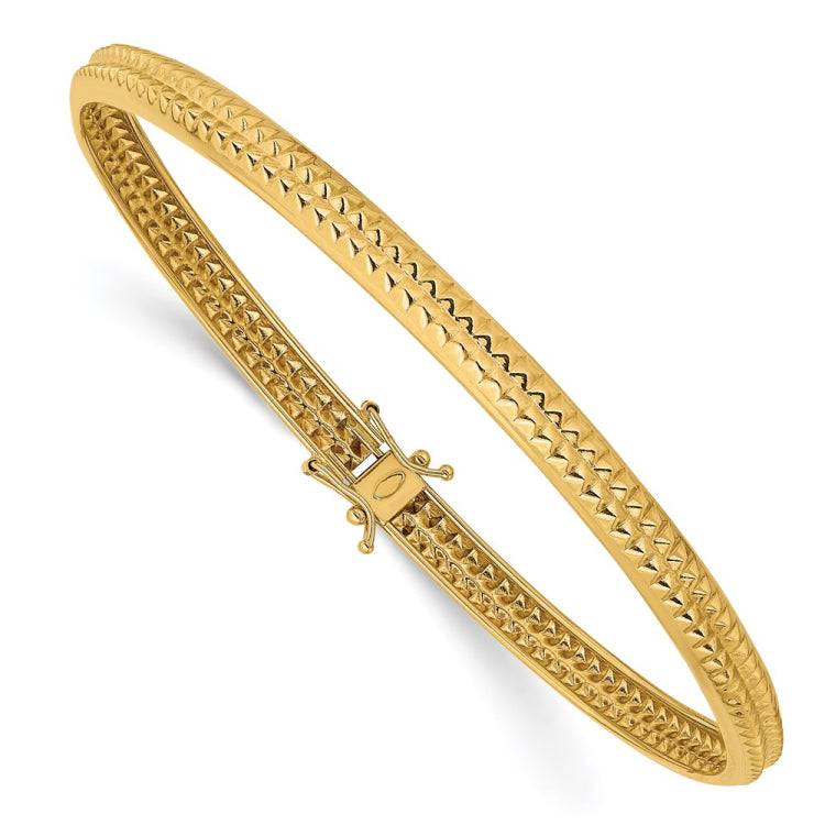 14k Polished Textured 5.00mm Flexible Round Bangle Bracelet