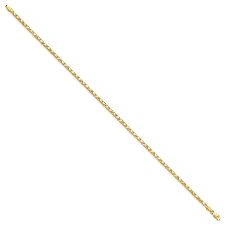 14k Polished Double-Sided Hearts Double Link 10 inch Anklet