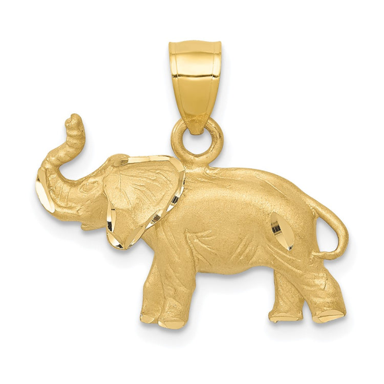 14K Satin Diamond-cut Elephant Pendant