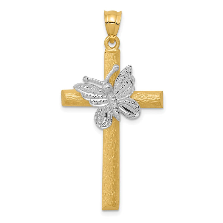 14k Two-tone Cross with Butterfly Pendant