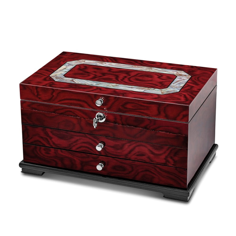 Luxury Giftware High Gloss Rosewood Veneer w/Mother of Pearl Inlay 2-Drawer Locking Wooden Jewelry Box