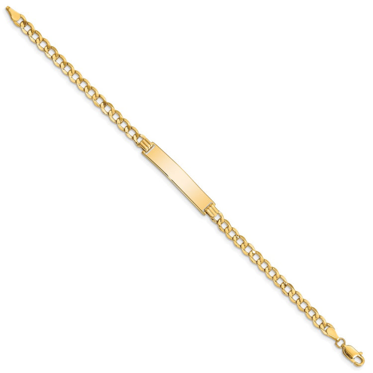 14k Polished Semi-Solid Chain/Solid Plate Curb Link 33x6.75mm Plate 8 inch ID Bracelet