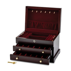 Luxury Giftware by Jere Matte Mahogany Finish Poplar Veneer 2-drawer Locking Wooden Jewelry Box