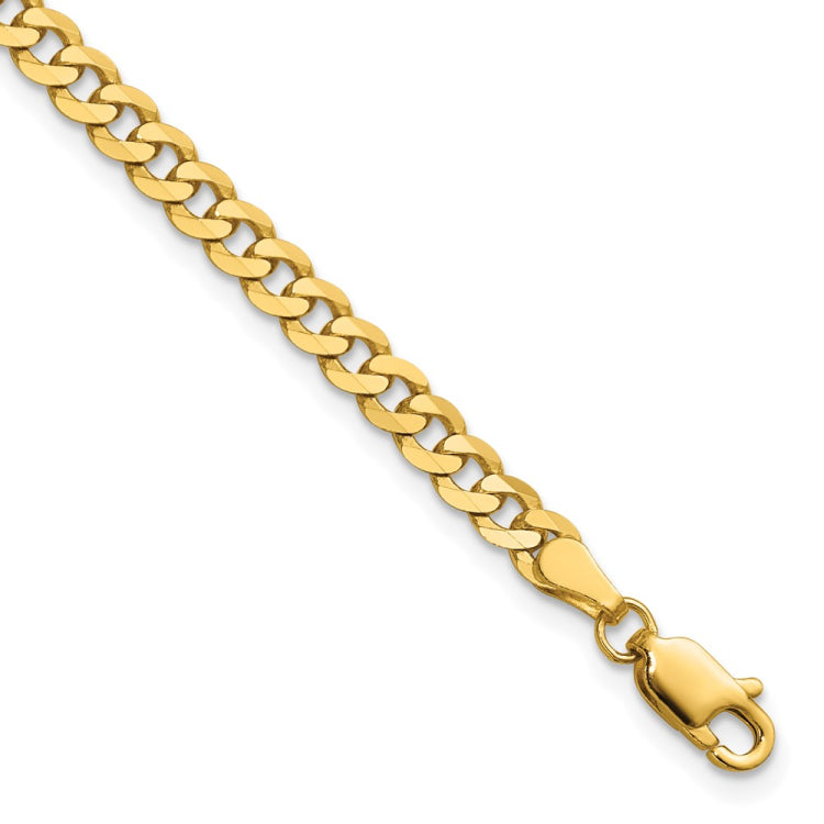 14K 7 inch 3.9mm Flat Beveled Curb with Lobster Clasp Bracelet