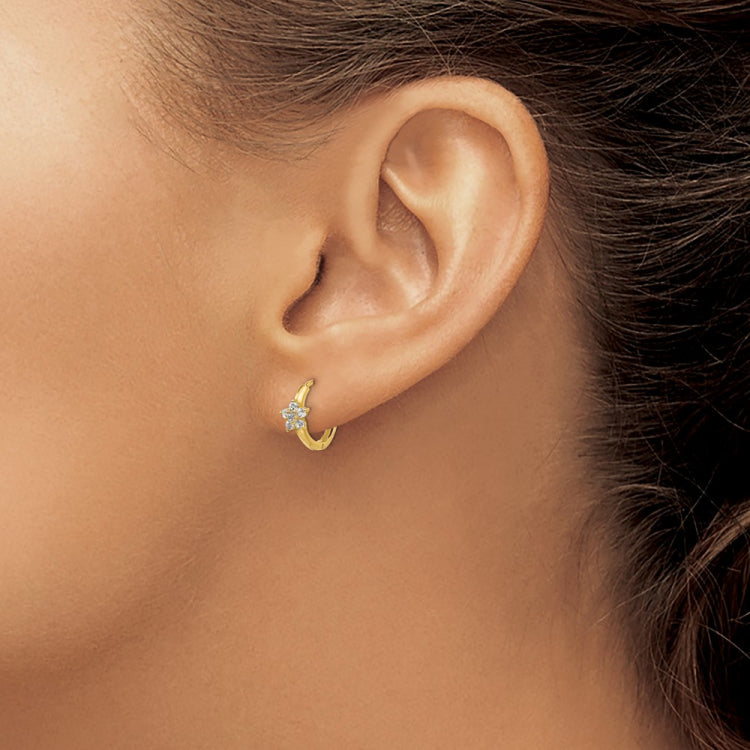 14k Madi K CZ Flower Childrens Hinged Hoop Earrings