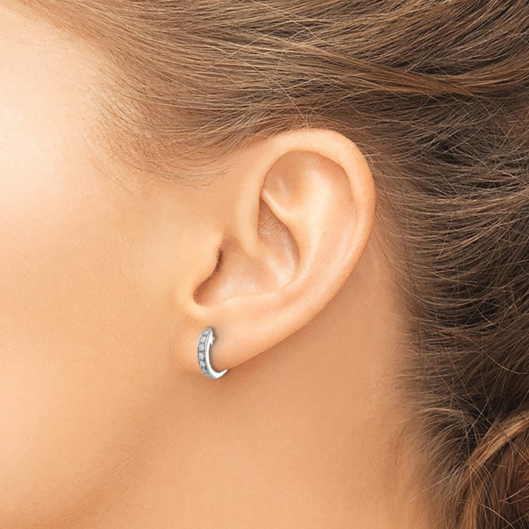 14k White Gold 1/6 carat Diamond Hinged Hoop Earrings