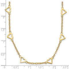 14k Polished Open Hearts with Heart Link Chain 18 inch Station Necklace