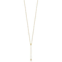 14k Polished Crucifix and Miraculous Medal 2mm Beaded 19.5 inch Rosary Necklace