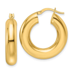 14k 6x26mm Polished Round Tube Hoop Earrings