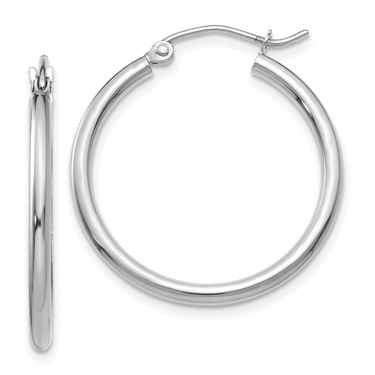 14k White Gold 2x25mm Polished Tube Hoop Earrings