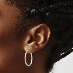 14k White Gold 2x25mm Polished Tube Hoop Earrings