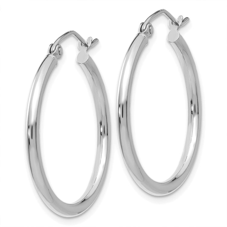 14k White Gold 2x25mm Polished Lightweight Tube Hoop Earrings