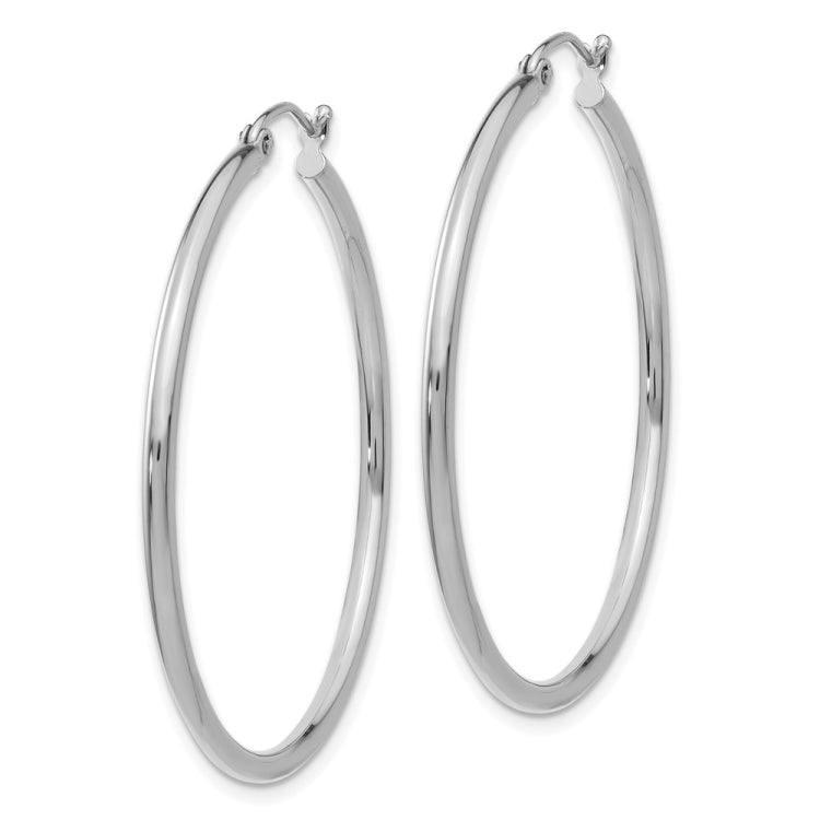 14k White Gold 2x40mm Polished Tube Hoop Earrings