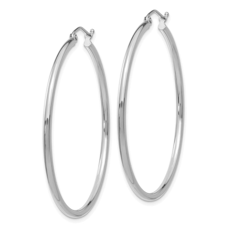 14k White Gold 2x45mm Polished Lightweight Tube Hoop Earrings