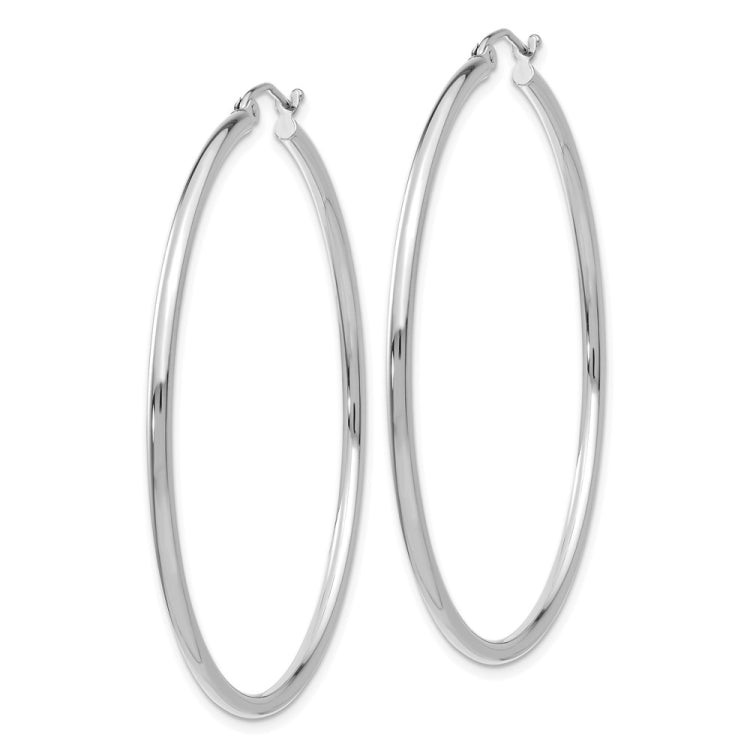 14k White Gold 2x50mm Polished Lightweight Tube Hoop Earrings