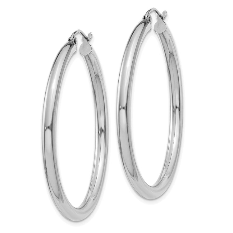 14K White Gold 3x40mm Polished Lightweight Tube Hoop Earrings