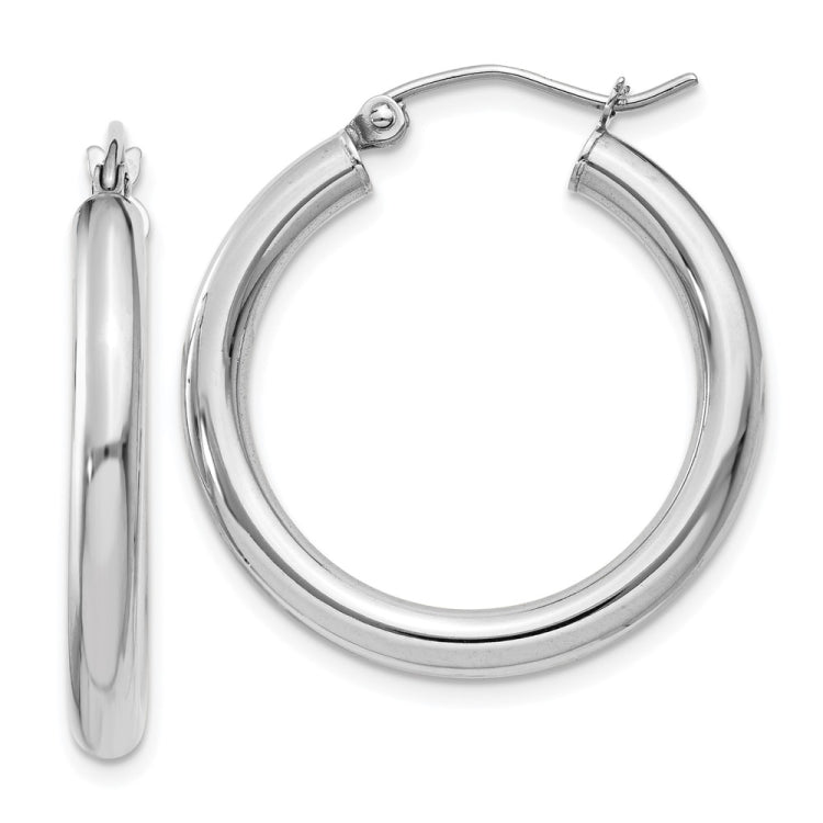 14K White Gold 3x25mm Polished Tube Hoop Earrings