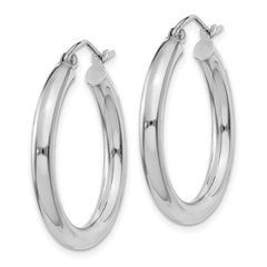 14K White Gold 3x25mm Polished Lightweight Tube Hoop Earrings