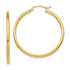 14k 2x35mm Polished Lightweight Tube Hoop Earrings