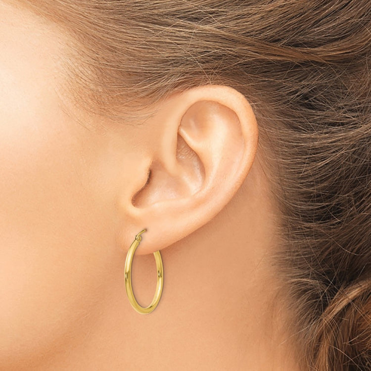 14k 2x25mm Polished Tube Hoop Earrings