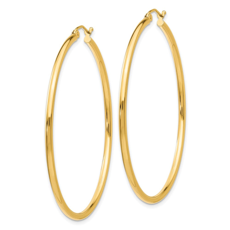 14k 2x50mm  Polished Lightweight Tube Hoop Earrings