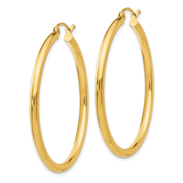 14K 2.5x40mm Polished Round Tube Hoop Earrings