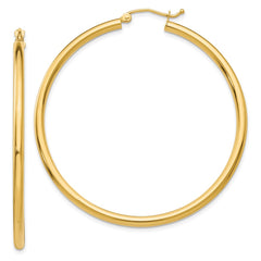 14K 2.5x50mm Polished Round Tube Hoop Earrings