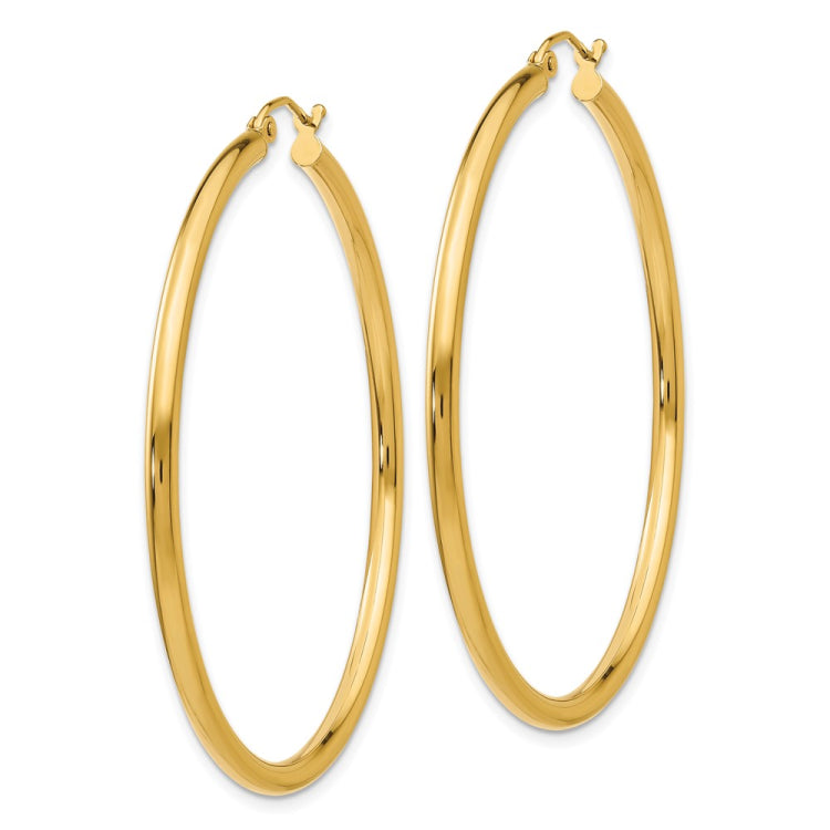 14K 2.5x50mm Polished Round Tube Hoop Earrings