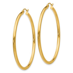 14K 2.5x50mm Polished Round Tube Hoop Earrings
