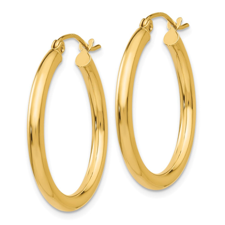 14K 2.5x25mm Polished Round Tube Hoop Earrings