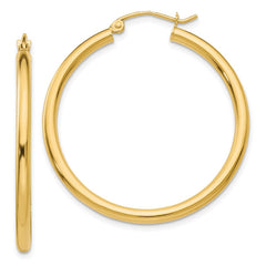 14K 2.5x35mm Polished Round Tube Hoop Earrings