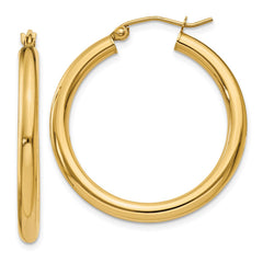 14K 3x30mm Polished Tube Hoop Earrings