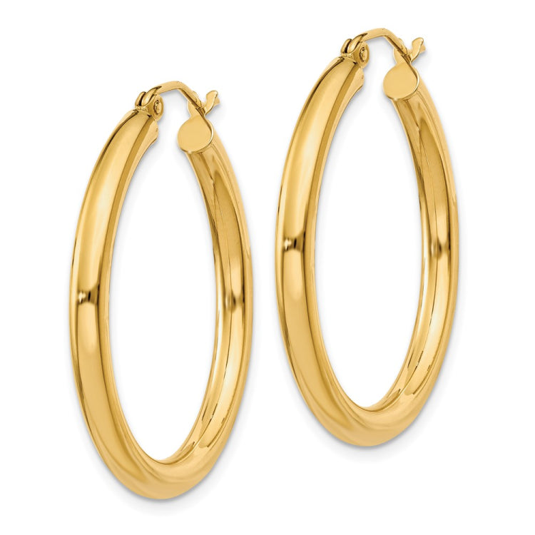 14K 3x30mm Polished Lightweight Tube Hoop Earrings