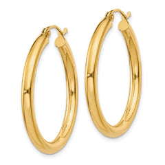 14K 3x30mm Polished Lightweight Tube Hoop Earrings