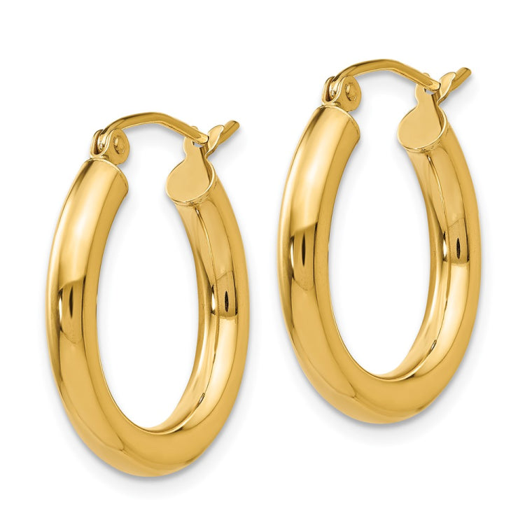 14k 3x20mm Polished Lightweight Tube Hoop Earrings