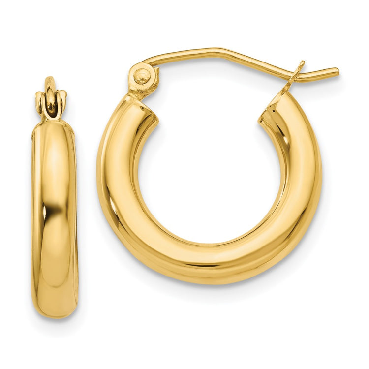 14K 3x16mm Polished Tube Hoop Earrings