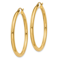 14K 3x40mm Polished Lightweight Tube Hoop Earrings