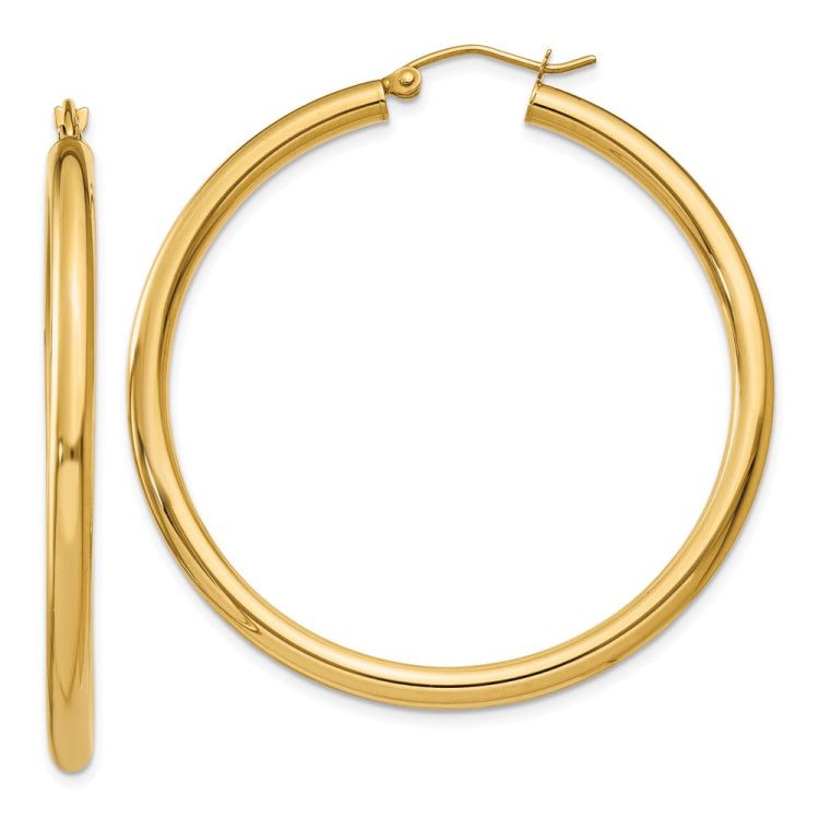 14K 3x45mm Polished Tube Hoop Earrings