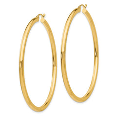 14K 3x60mm Polished Lightweight Tube Hoop Earrings