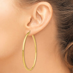 14K 3x65mm Polished Tube Hoop Earrings
